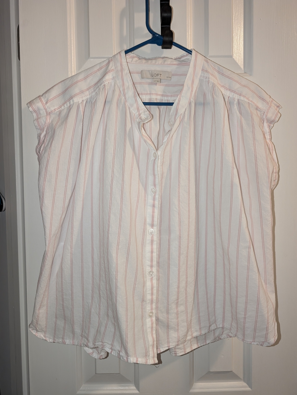 LOFT White Blouse with Pink Stripes Button-Front Top